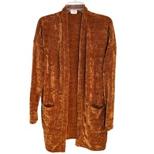 Hailey & Co Chenille Cinnamon‎ Cardigan Open Front Pockets Textured Women's M